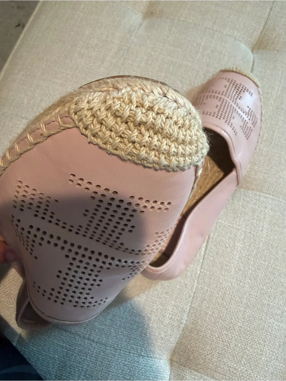 Tory Burch Blush Pink Perforated Leather Espadrille Flats
